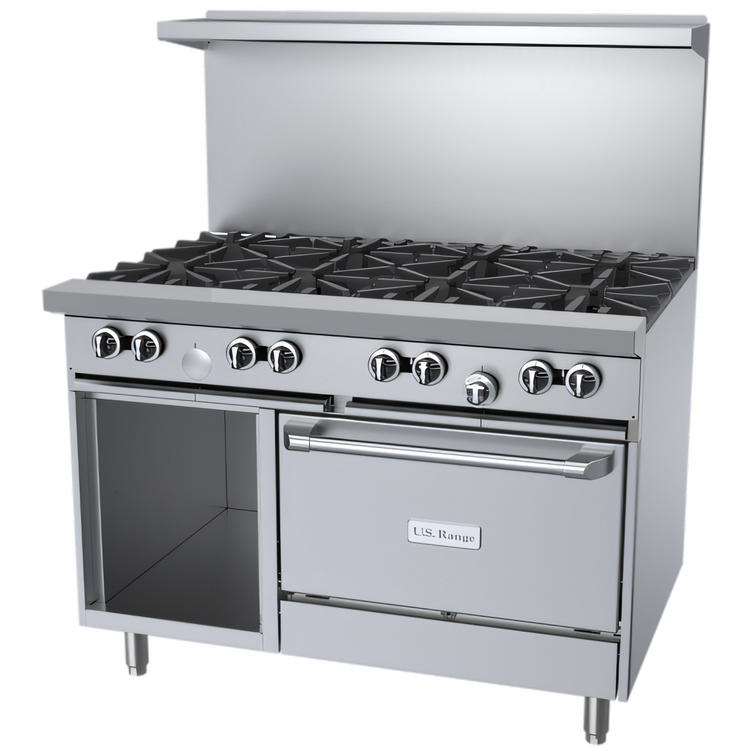 Product image #1 for US Range U-Series 48-Inch Gas Restaurant Range with 8 Open Burners, Standard Oven, and Storage Base