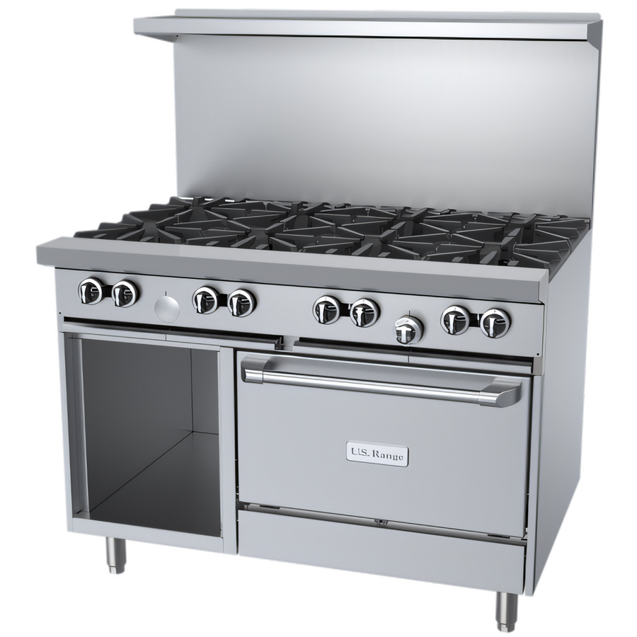 Product image #1 for US Range U-Series 48-Inch Gas Restaurant Range with 8 Open Burners, Standard Oven, and Storage Base