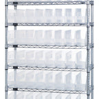 Thumbnail image #1 for Quantum WR9-201CL Stationary Chrome Wire Bin Shelving System, 9 Shelves, 64 Clear Bins, 36W x 12D x 74H