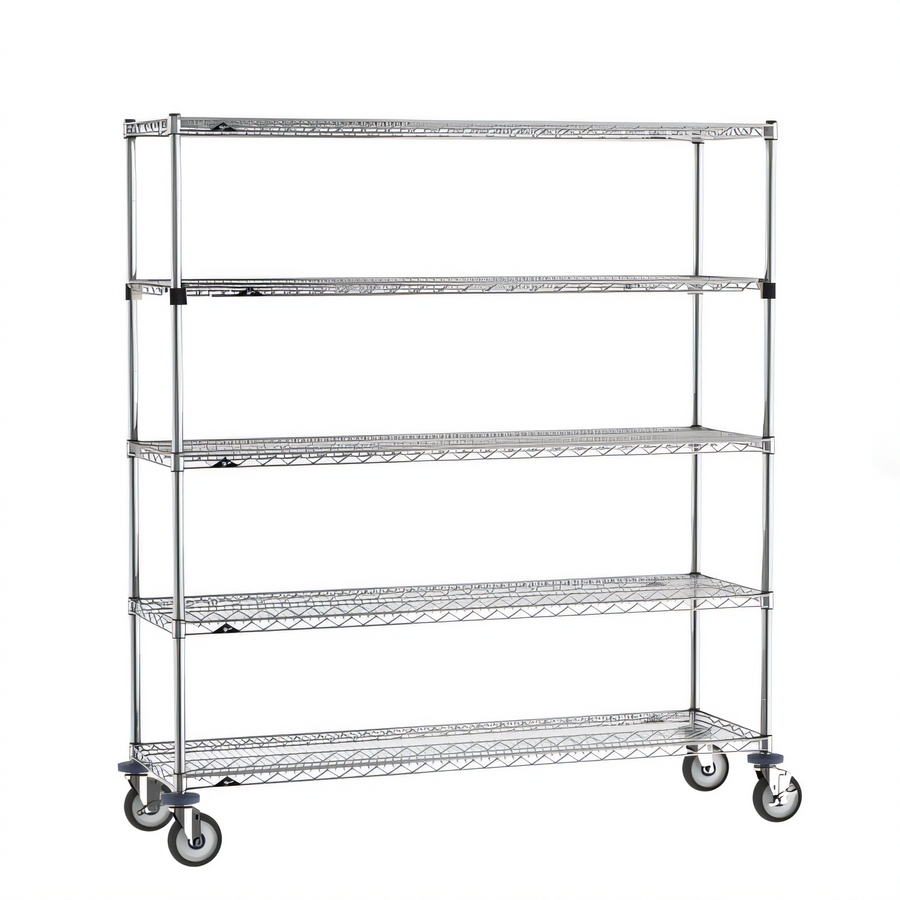 Product image #1 for Metro Super Erecta 5-Tier Stem Caster Wire Shelving Cart, 60W x 18D x 68H, Chrome Plated