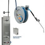 Thumbnail image #1 for T&S Brass B-7242-U10WS8BC 50-Foot Wall-Mounted Open Retractable Hose Reel with Stainless Steel Cabinet, Mixing Valve and Vacuum Breaker