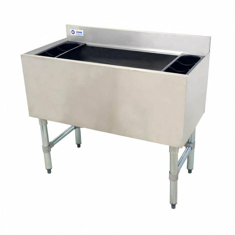 Product image #1 for Omcan 36-Inch Freestanding Stainless Steel Bar Ice Bin with 12-Inch Deep Bowl, Bottle Holder, and 3-Inch Backsplash