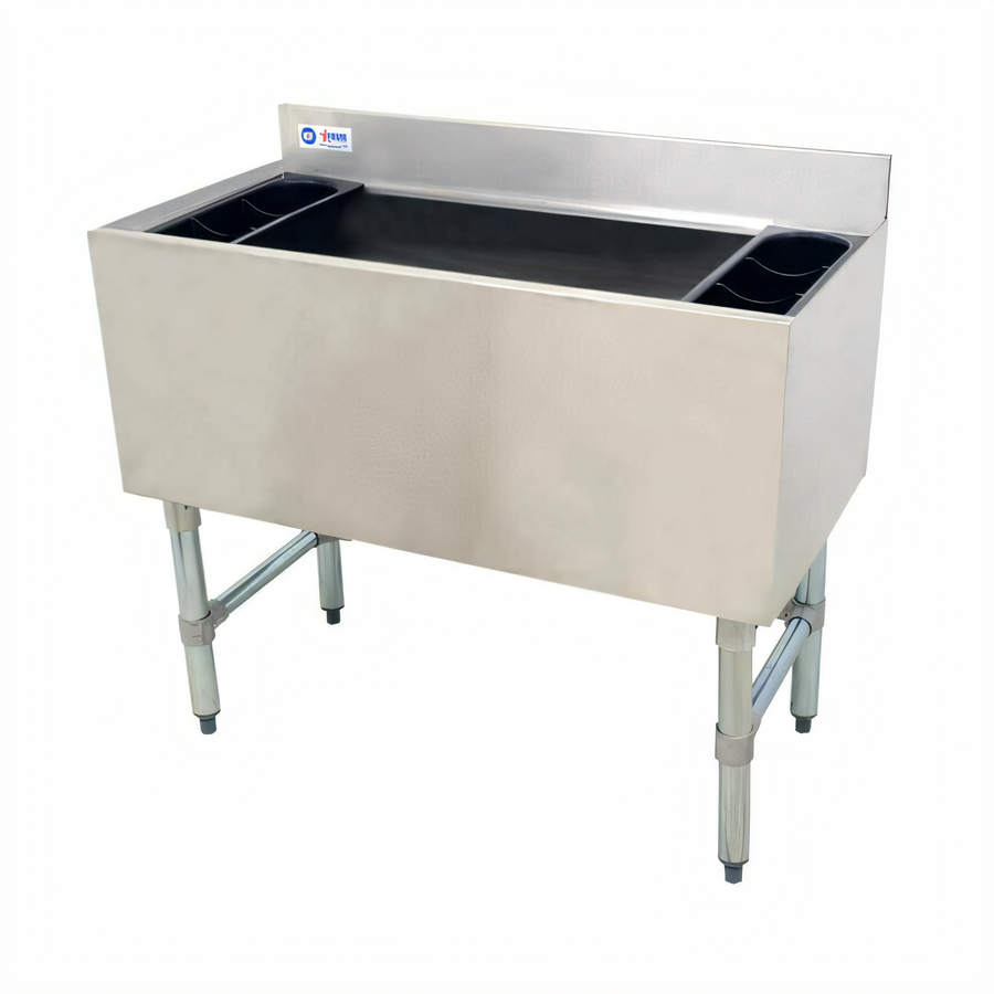 Product image #1 for Omcan 36-Inch Freestanding Stainless Steel Bar Ice Bin with 12-Inch Deep Bowl, Bottle Holder, and 3-Inch Backsplash