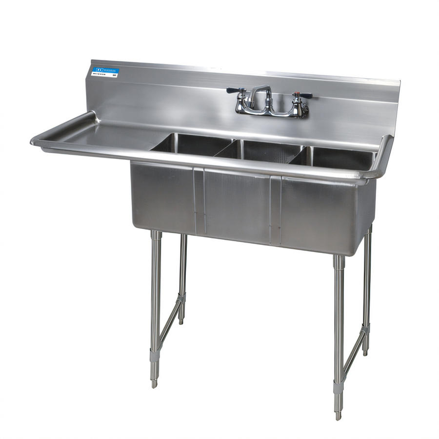 Product image #1 for 3-Compartment Stainless Steel Convenience Store Sink with Left 15-Inch Drainboard