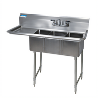 3-Compartment Stainless Steel Convenience Store Sink with Left 15-Inch Drainboard