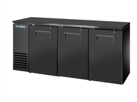 True Two-Section Back Bar Cooler, 72-1/8 Inch Wide, 3 Solid Doors, Black Exterior