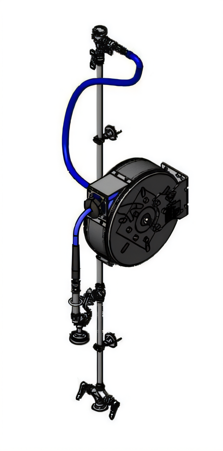 Product image #1 for T&S Brass Enclosed 30-Foot Epoxy-Coated Retractable Hose Reel Assembly with Exposed Piping and Accessories