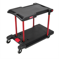 Convertible 2-Shelf Utility Bus Cart with Locking Casters, Black