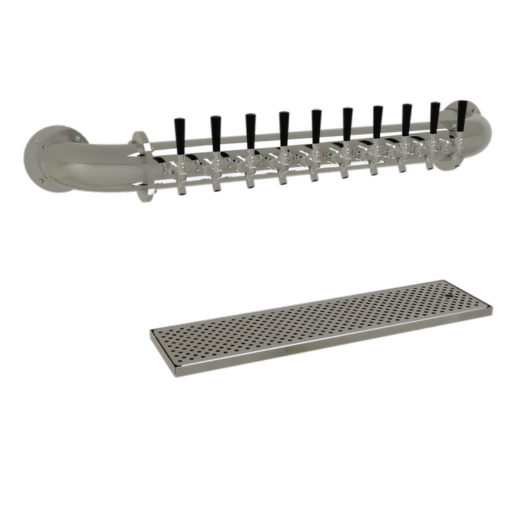 Product image #1 for Glastender 10-Faucet Pipe Wall Draft Dispensing Tower, Wall Mounted, Glycol-Cooled, Mirror Finish