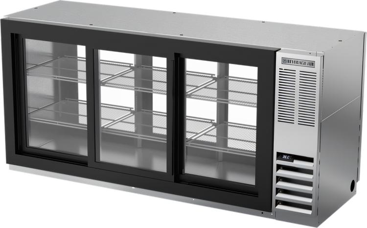 Product image #1 for Beverage-Air 72-Inch Three-Section Pass-Thru Back Bar Refrigerator with Locking Sliding Glass Doors