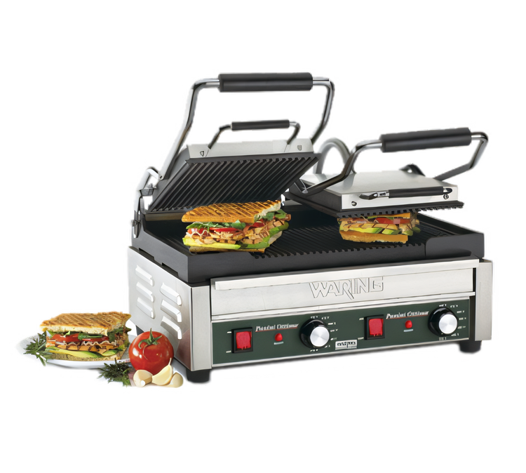 Product image #1 for Waring Panini Ottimo™ Double Panini Grill with Ribbed Cast-Iron Plates, 17 x 9.25-Inch Cooking Surface, 240V