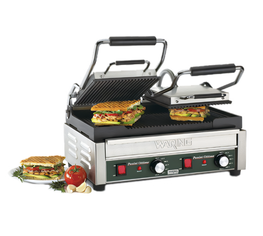 Product image #1 for Waring Panini Ottimo™ Double Panini Grill with Ribbed Cast-Iron Plates, 17 x 9.25-Inch Cooking Surface, 240V