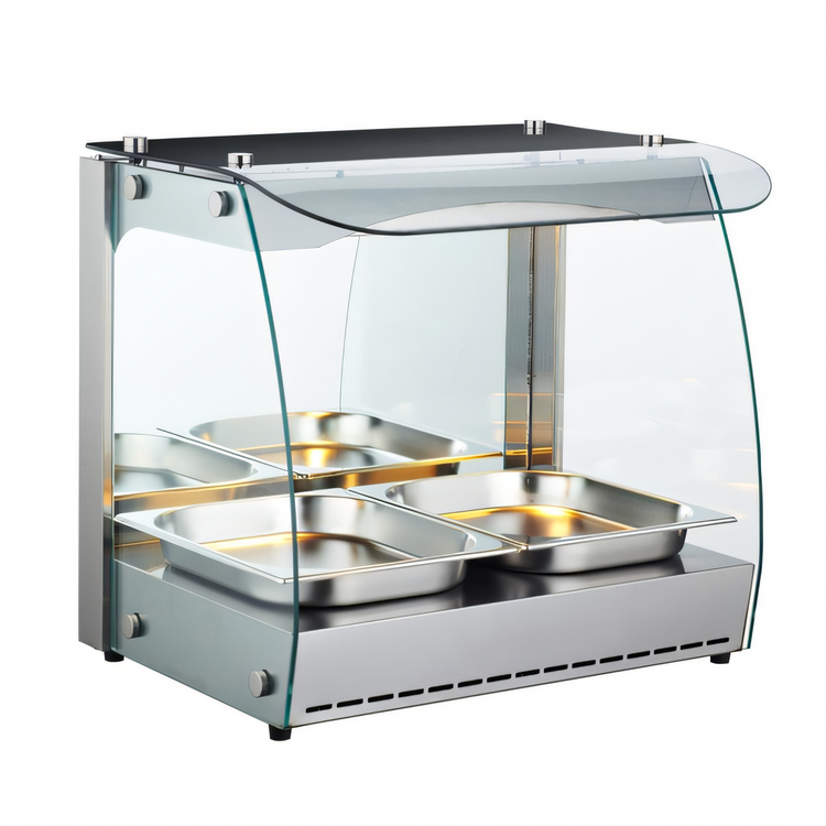 Product image #1 for Omcan Countertop Full-Service Hot Food Heated Display Case, Curved Glass, 22 Inch, 2.33 Cu. Ft.