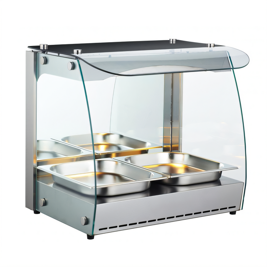 Product image #1 for Omcan Countertop Full-Service Hot Food Heated Display Case, Curved Glass, 22 Inch, 2.33 Cu. Ft.