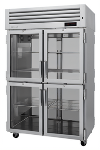 Turbo Air PRO Series Pass-Thru Heated Pizza Holding Cabinet, 2-Section, 53 Cu. Ft., Glass Front/Solid Rear Half Doors