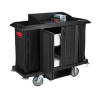 Rubbermaid Commercial Products Housekeeping Cart with Doors and Vinyl Bag, Black, 60 x 22 x 50 Inches