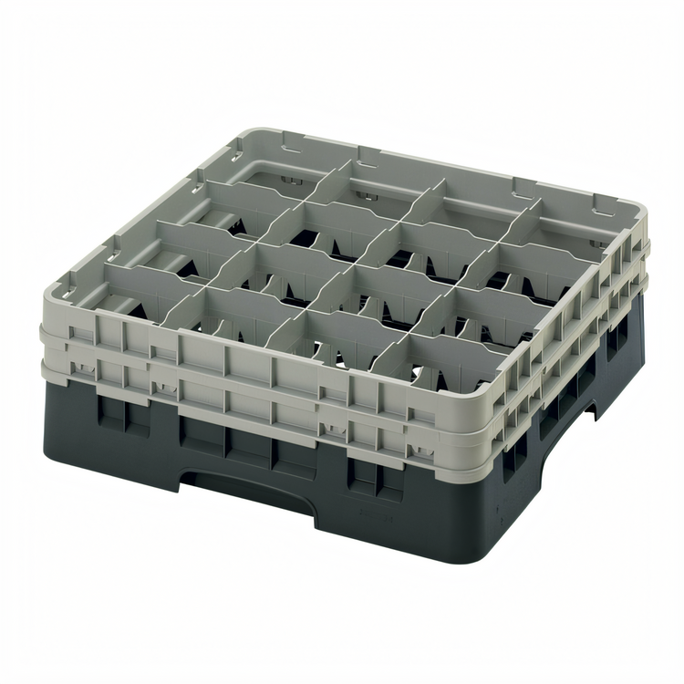 Product image #2 for Cambro Camrack Full Size 16-Compartment Glass Rack with 2 Soft Gray Extenders, Black