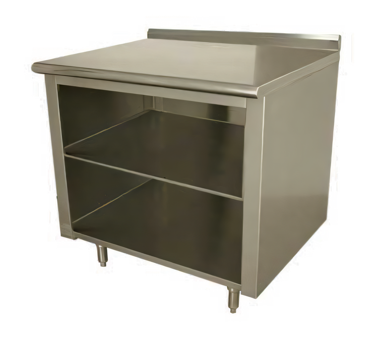 Product image #1 for Advance Tabco 96-Inch x 36-Inch 304 Stainless Steel Work Table with Open Front Cabinet Base, Mid-Shelf, and 1-1/2-Inch Rear Up-Turn