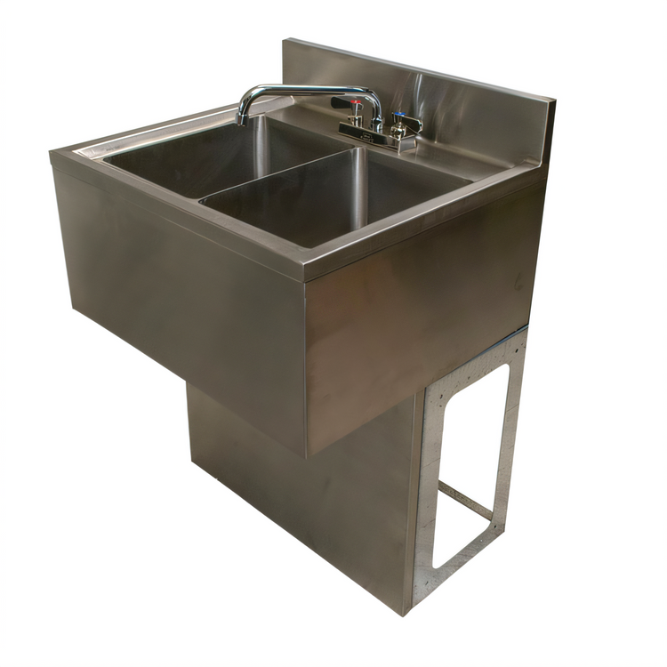 Product image #1 for BK Resources 84-Inch Three-Compartment Stainless Steel Underbar Sink with Dual Drainboards and Faucet