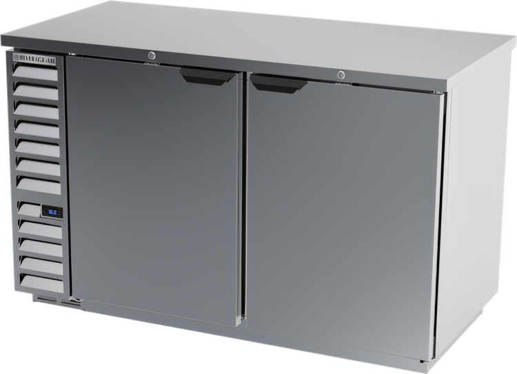 Product image #1 for Beverage-Air 58-Inch Two-Section Food-Rated Solid Door Back Bar Refrigerator, Self-Contained, Stainless Steel
