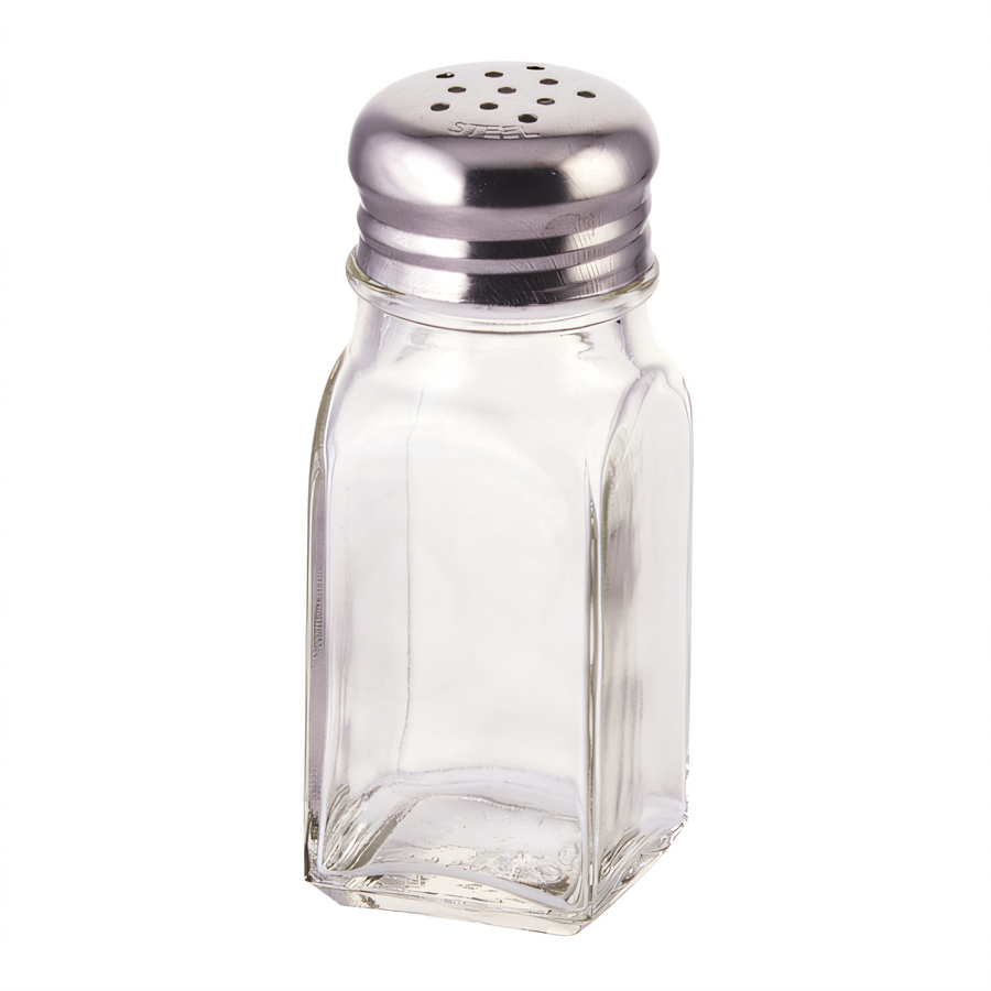 Product image #1 for Winco 2 oz Square Glass Salt and Pepper Shaker with 18/0 Stainless Steel Mushroom Top