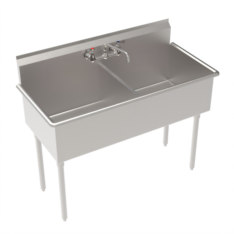 Product image #1 for Krowne Royal Series 2-Compartment Basin Sink with Splash-Mount Faucet, 24" x 21" x 13" Deep Bowls, 51" Wide