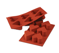 Silikomart Heart Silicone Baking Mold, 6-Cavity, Red