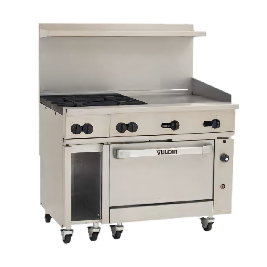 Product image #1 for Vulcan Endurance 48-Inch Gas Restaurant Range with 4 Open Burners, 24-Inch Griddle, and Standard Oven