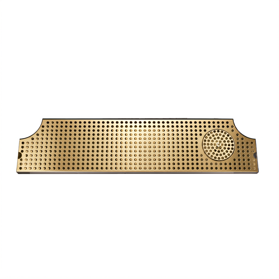 Product image #1 for 40-Inch Surface-Mount Beverage Drip Tray Trough with Integral Glass Rinser and PVD Brass Screen