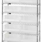 Thumbnail image #1 for Quantum WR8-250CL Chrome Stationary Bin Wire Shelving System, 8 Shelves with 14 Clear Bins, 36W x 14D x 74H