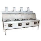 Thumbnail image #1 for Town Equipment MasterRange MF-4-STD Four-Chamber Gas Wok Range with Flue Risers, Brick-Lined Chambers and Knee L-Lever Controls