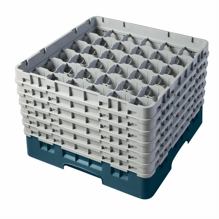 Product image #2 for Cambro Camrack Full-Size 36-Compartment Glass Rack with 6 Soft Gray Extenders, Teal