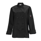Thumbnail image #1 for Winco Signature Chef UNF-7KS Women's Tapered Double-Breasted Chef Jacket, Black, Small, 3/4 Sleeve Case of 24