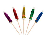 4-Inch Foil Cocktail Parasol Picks with Wooden Stem, Assorted Colors, Case of 14,400