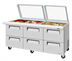 Thumbnail image #1 for Turbo Air Super Deluxe Three-Section Mega Top Sandwich/Salad Prep Table with Glass Lid, 30-Pan Top, 6 Drawers