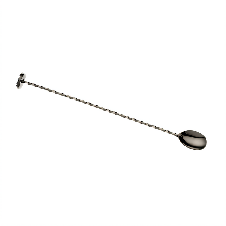 Product image #1 for Barfly Bar Spoon with Muddler, 11-13/16 Inch, Flat-Top End, Twisted Stem, Gun Metal Black-Plated 18/8 Stainless Steel
