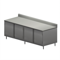 BK Resources 96-Inch x 30-Inch Stainless Steel Chef Table with Cabinet Base, Hinged Doors, and 5-Inch Backsplash