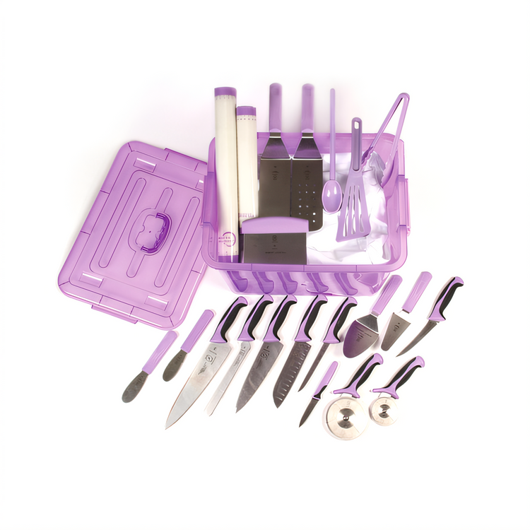 Product image #1 for Mercer Culinary Allergen Safety Set with Purple Storage Tote, Assorted Cutlery, and Silicone Bake Mats