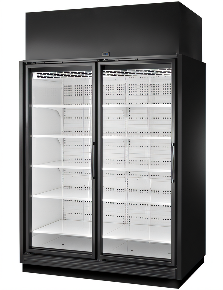 Product image #1 for True TRM2L Two-Section Low Temp Glass Door Freezer Merchandiser, Self-Contained, Black/White