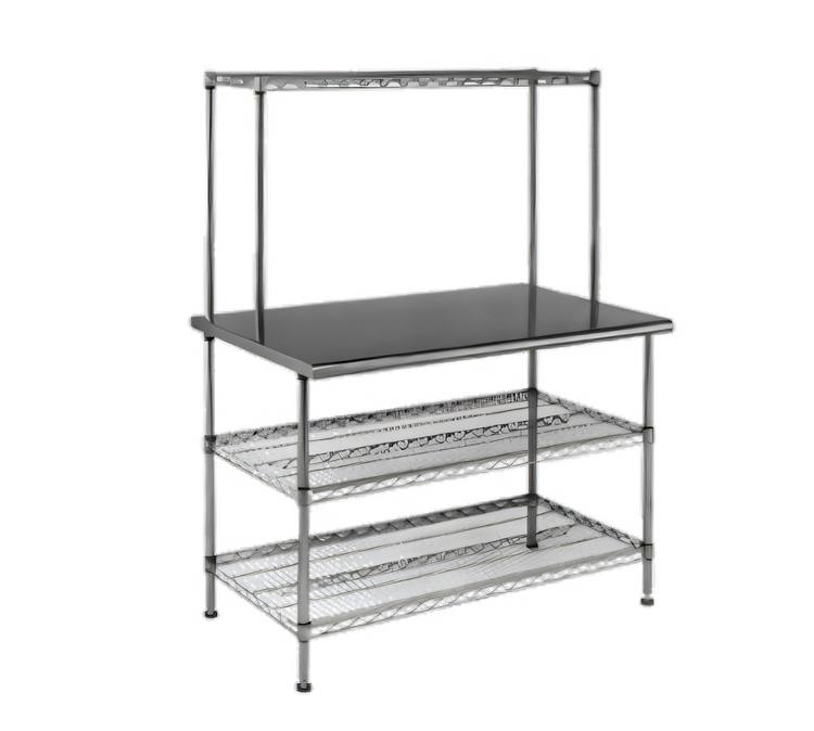 Product image #1 for Eagle AdjusTable Heavy-Duty One-Tier Stainless Steel Work Table with Adjustable Overshelf and Two Undershelves, 48 x 24 Inches