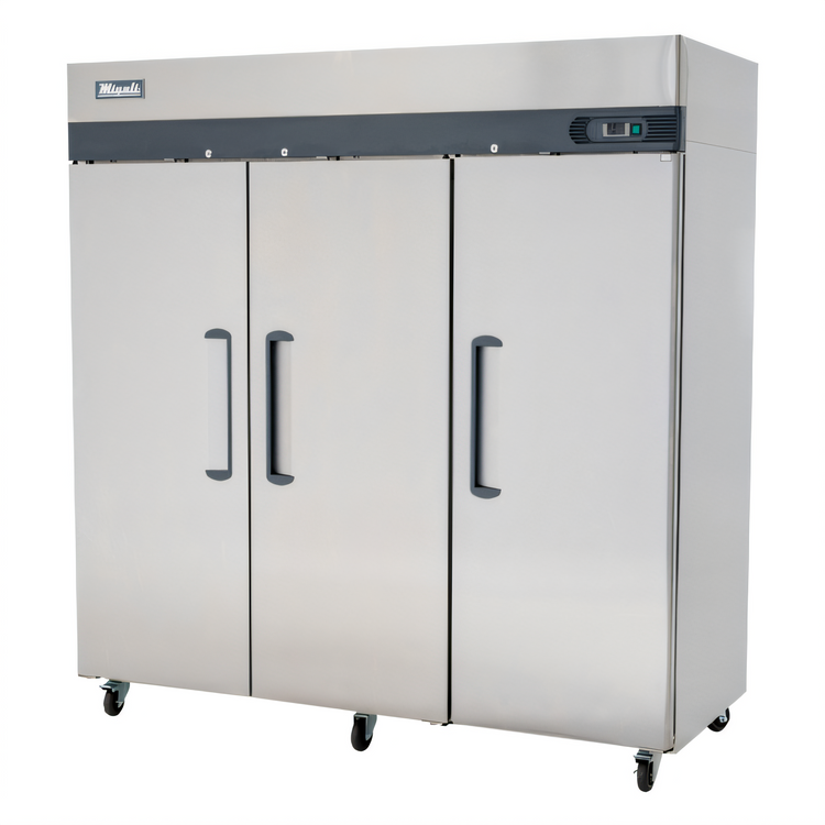 Product image #1 for Migali Competitor Series® Three-Section Reach-In Freezer, 72 Cu. Ft., Top-Mount Self-Contained Refrigeration, Stainless Steel