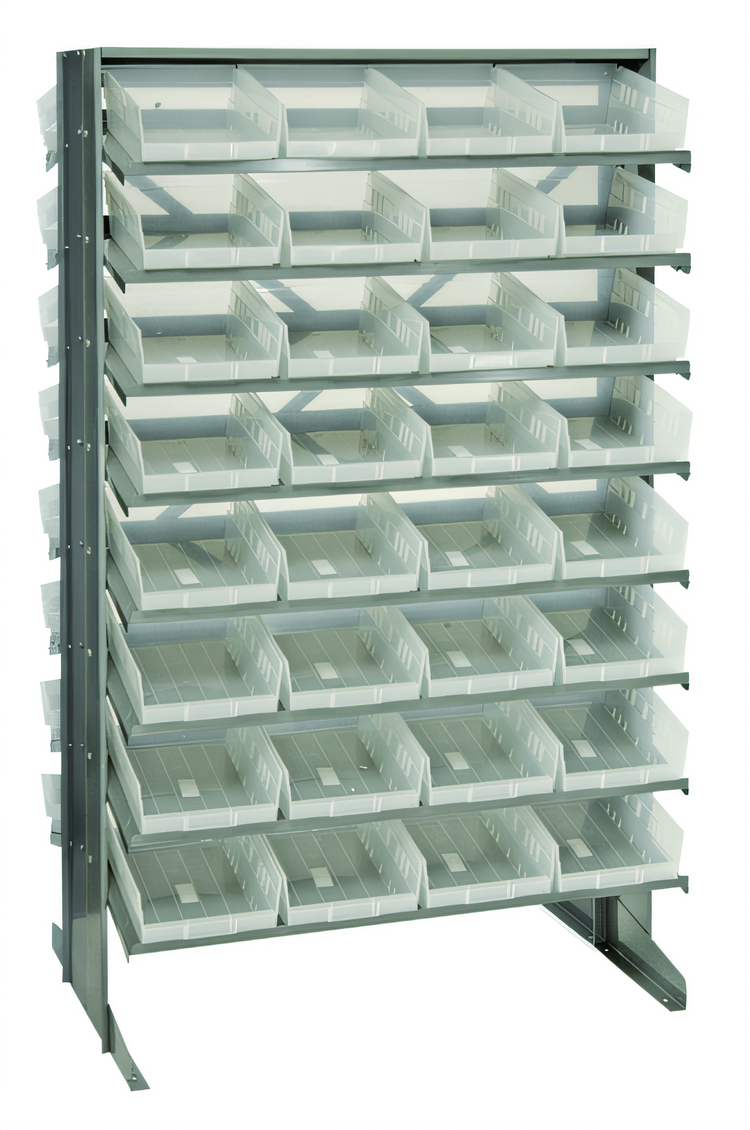 Product image #1 for Quantum Sloped Double-Sided Pick Rack with 64 Clear Bins, 36W x 24D x 60H