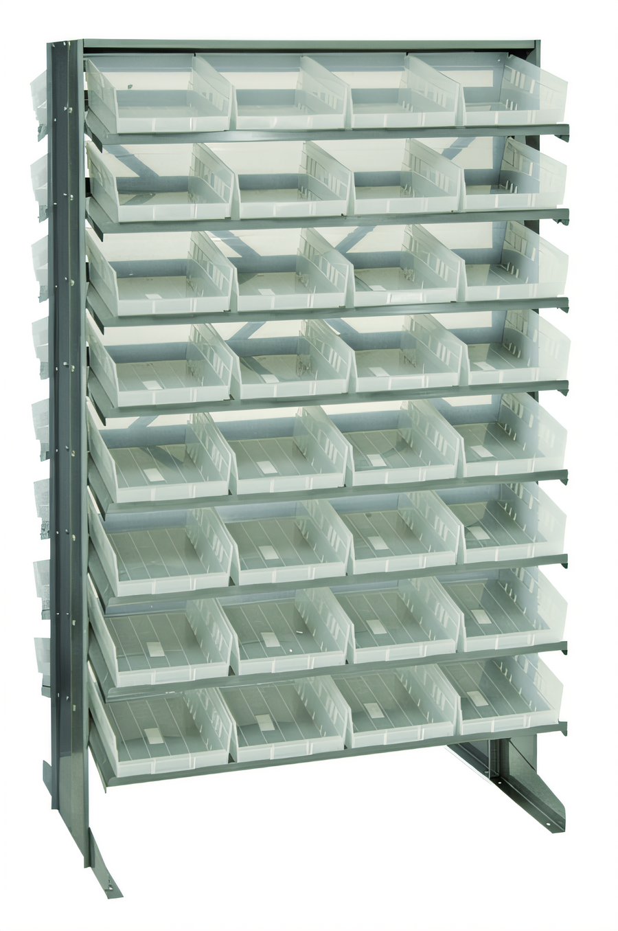 Product image #1 for Quantum Sloped Double-Sided Pick Rack with 64 Clear Bins, 36W x 24D x 60H