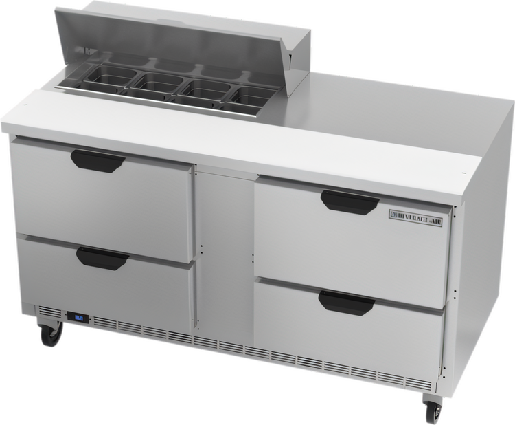 Product image #1 for Beverage-Air 60-Inch Two-Section Sandwich Prep Table with 4 Drawers and 8-Pan Top