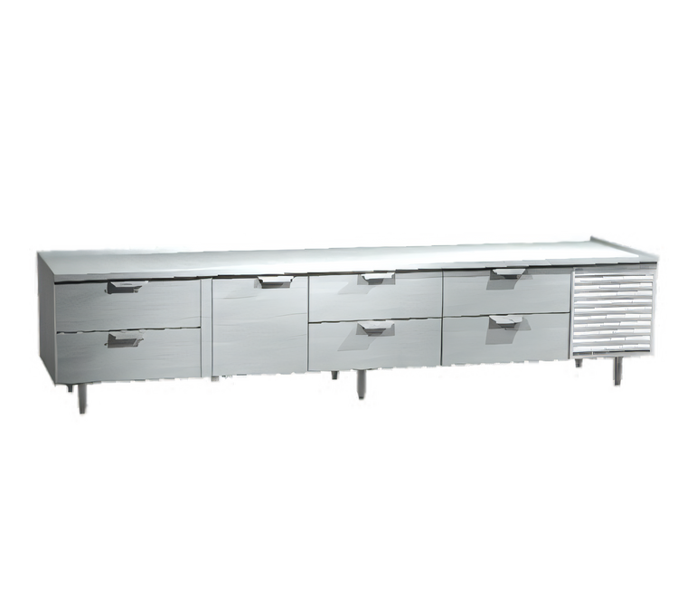 Product image #1 for La Rosa 3216-SF 116" Four-Section Reach-In Freezer Base Equipment Stand with 1 Door and 6 Drawers