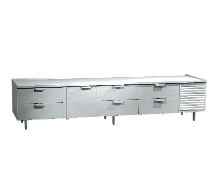 Product image #1 for La Rosa 3216-SF 116" Four-Section Reach-In Freezer Base Equipment Stand with 1 Door and 6 Drawers