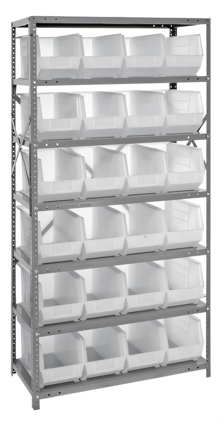 Product image #1 for Quantum Heavy-Duty Wire Shelving Unit with 7 Shelves and 24 Clear Bins, 36 x 18 x 75 Inches