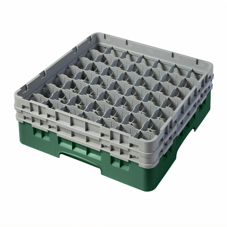 Product image #2 for Cambro Camrack Full Size 49-Compartment Glass Rack with 2 Soft Gray Extenders, Sherwood Green