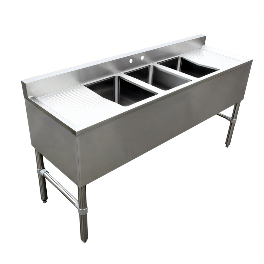 Product image #1 for Omcan 3-Compartment Underbar Sink with Left and Right Drainboards, 72 Inch Wide