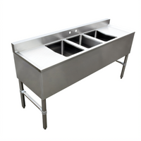 Omcan 3-Compartment Underbar Sink with Left and Right Drainboards, 72 Inch Wide